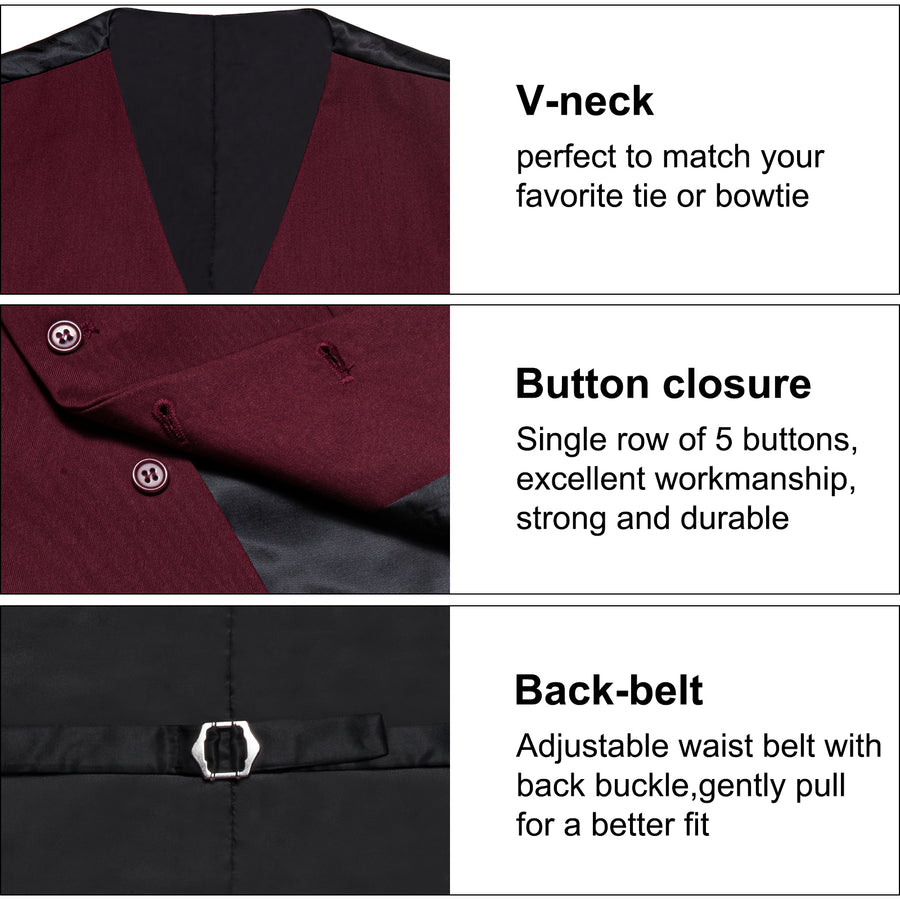 Dark Red Solid Silk Men's Classic Vest Set vest set    - Sophisticated Gentlemen