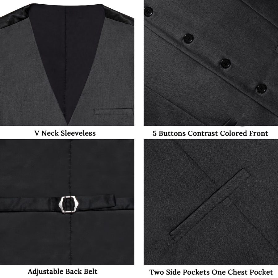 Dark Gray Solid Silk Men's Classic Vest Set vest set    - Sophisticated Gentlemen