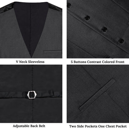 Dark Gray Solid Silk Men's Classic Vest Set vest set    - Sophisticated Gentlemen