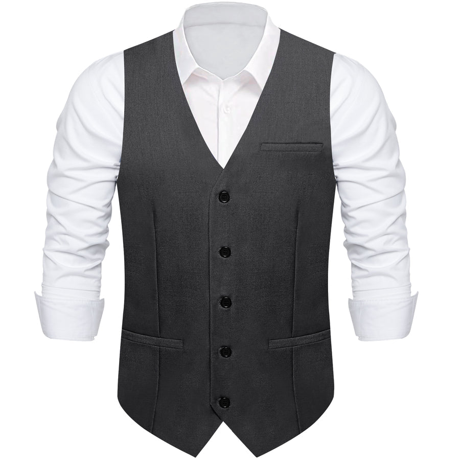 Dark Gray Solid Silk Men's Classic Vest Set vest set    - Sophisticated Gentlemen