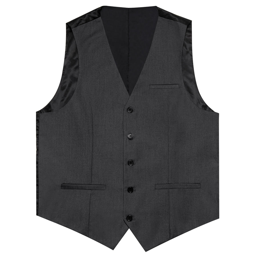 Dark Gray Solid Silk Men's Classic Vest Set vest set    - Sophisticated Gentlemen