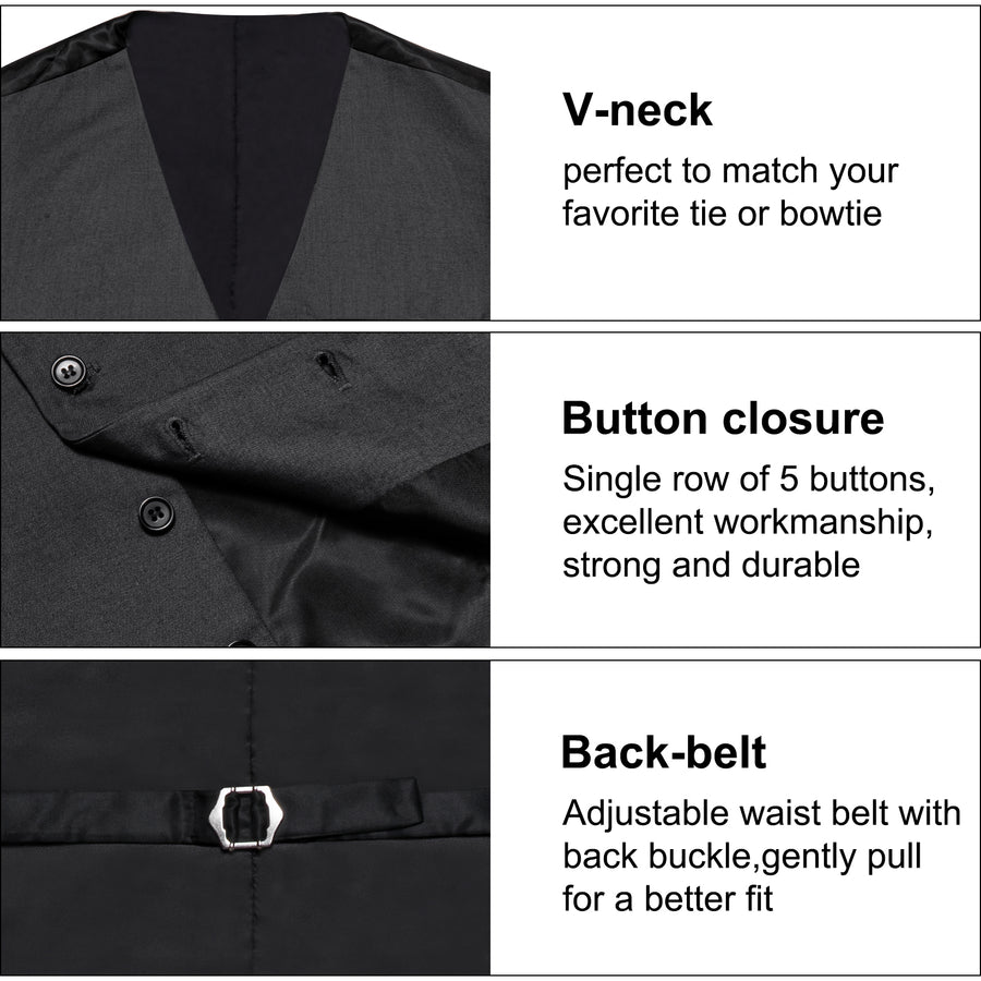 Dark Gray Solid Silk Men's Classic Vest Set vest set    - Sophisticated Gentlemen