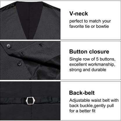 Dark Gray Solid Silk Men's Classic Vest Set vest set    - Sophisticated Gentlemen