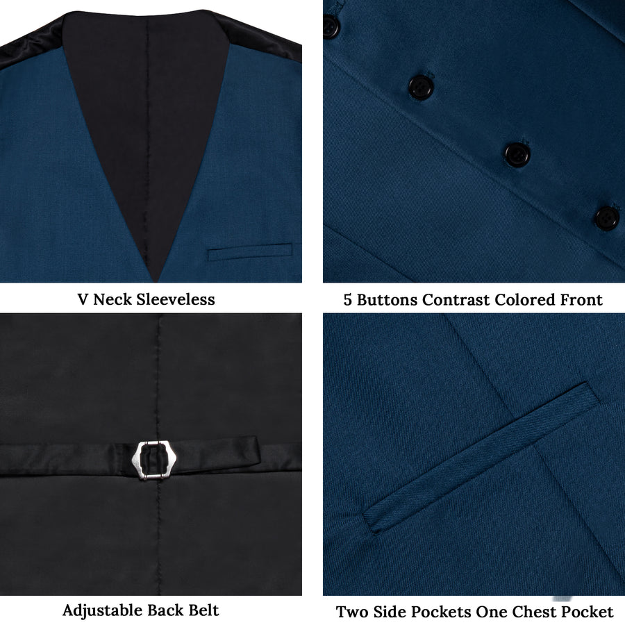 Denim Blue Solid Silk Men's Classic Vest Set vest set    - Sophisticated Gentlemen