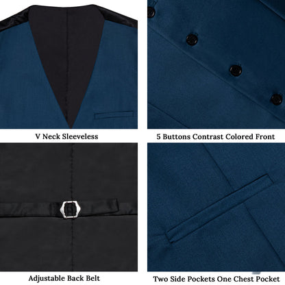 Denim Blue Solid Silk Men's Classic Vest Set vest set    - Sophisticated Gentlemen
