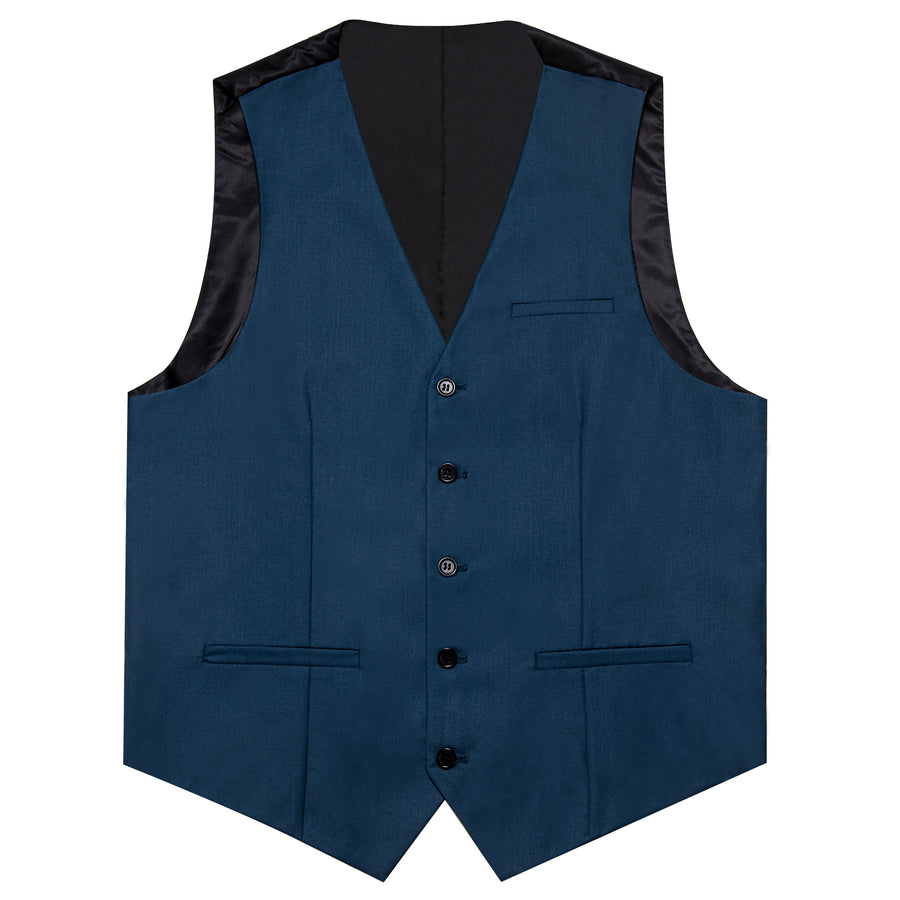 Denim Blue Solid Silk Men's Classic Vest Set vest set    - Sophisticated Gentlemen