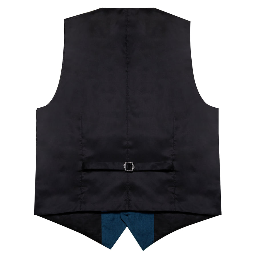 Denim Blue Solid Silk Men's Classic Vest Set vest set    - Sophisticated Gentlemen