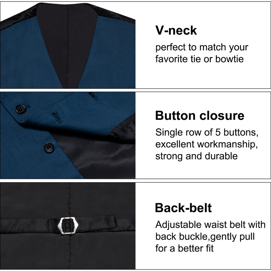 Denim Blue Solid Silk Men's Classic Vest Set vest set    - Sophisticated Gentlemen