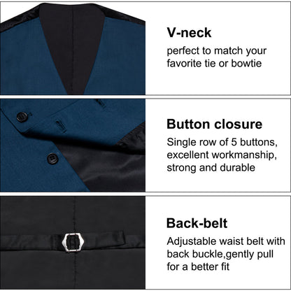 Denim Blue Solid Silk Men's Classic Vest Set vest set    - Sophisticated Gentlemen