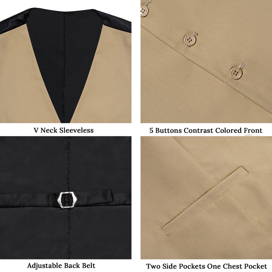 Khaki Yellow Solid Silk Vest Set vest set    - Sophisticated Gentlemen