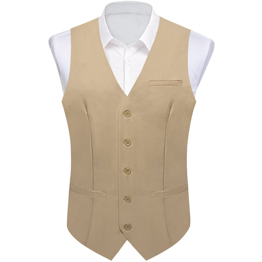 Khaki Yellow Solid Silk Vest Set vest set S (Chest 40")   - Sophisticated Gentlemen