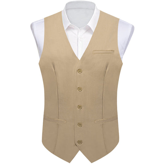 Khaki Yellow Solid Silk Vest Set vest set S (Chest 40")   - Sophisticated Gentlemen