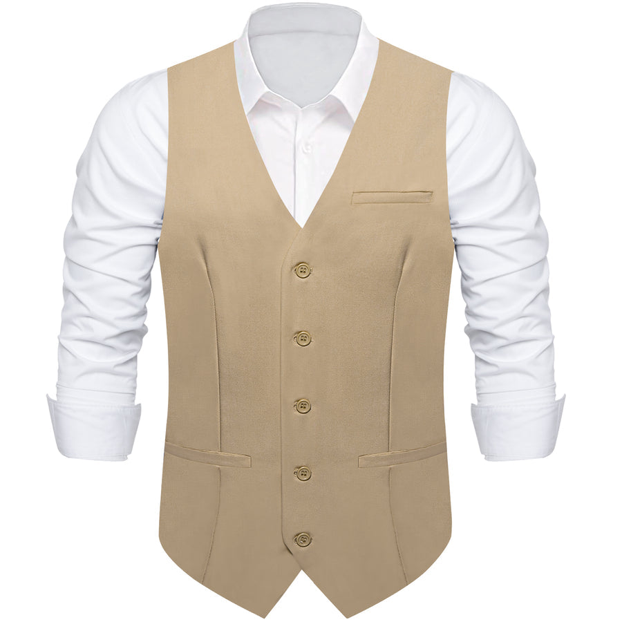 Khaki Yellow Solid Silk Vest Set vest set    - Sophisticated Gentlemen