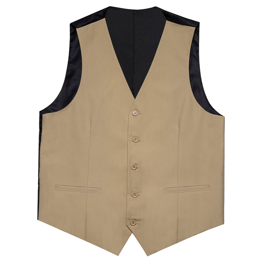 Khaki Yellow Solid Silk Vest Set vest set    - Sophisticated Gentlemen