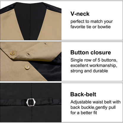 Khaki Yellow Solid Silk Vest Set vest set    - Sophisticated Gentlemen