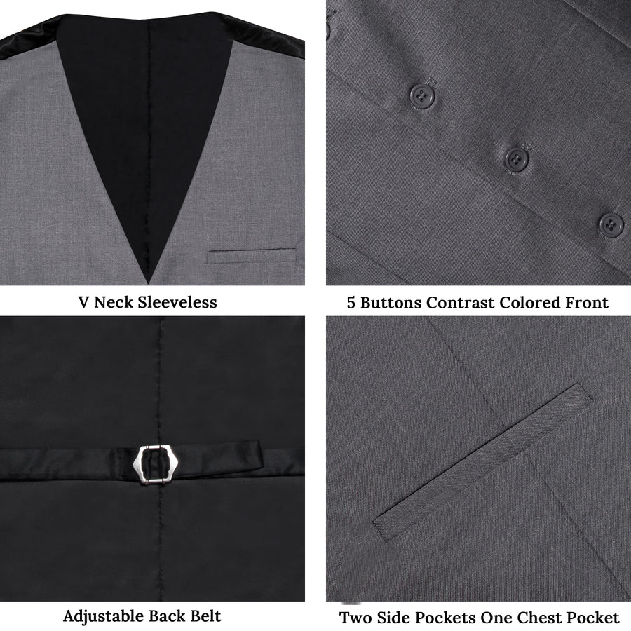 Gray Solid Silk Men's Classic Vest Set vest set    - Sophisticated Gentlemen