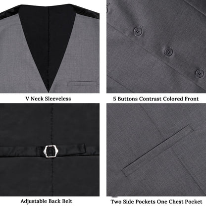 Gray Solid Silk Men's Classic Vest Set vest set    - Sophisticated Gentlemen