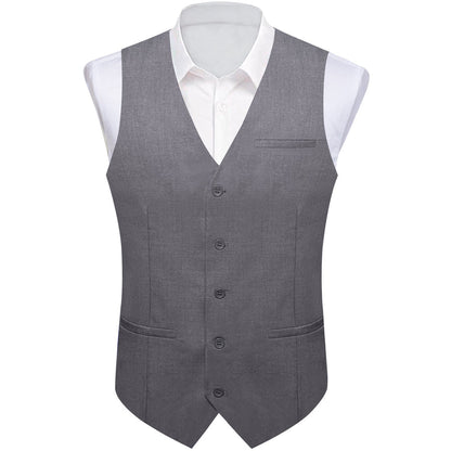 Gray Solid Silk Men's Classic Vest Set vest set S (Chest 40")   - Sophisticated Gentlemen