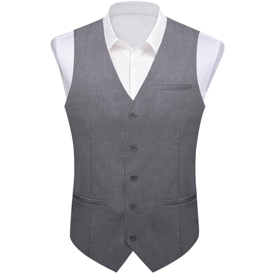 Gray Solid Silk Men's Classic Vest Set vest set S (Chest 40")   - Sophisticated Gentlemen