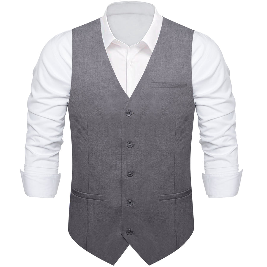 Gray Solid Silk Men's Classic Vest Set vest set    - Sophisticated Gentlemen