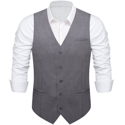 Gray Solid Silk Men's Classic Vest Set vest set    - Sophisticated Gentlemen