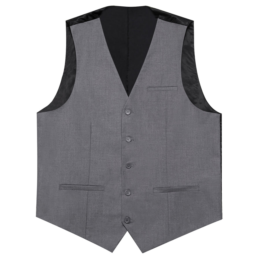 Gray Solid Silk Men's Classic Vest Set vest set    - Sophisticated Gentlemen