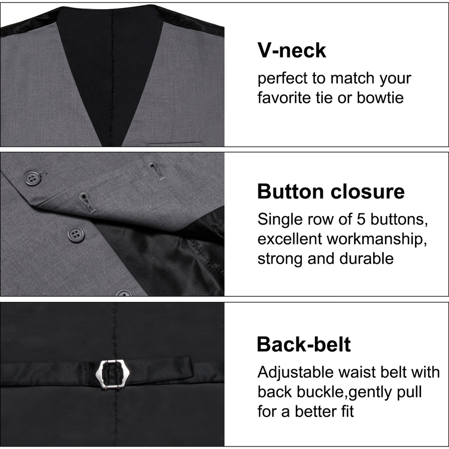 Gray Solid Silk Men's Classic Vest Set vest set    - Sophisticated Gentlemen