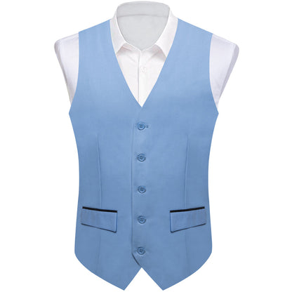 Sky Blue Solid Silk Men's Classic Vest Set vest set    - Sophisticated Gentlemen