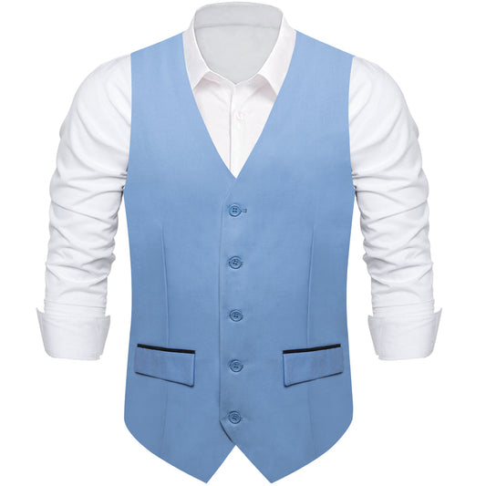 Sky Blue Solid Silk Men's Classic Vest Set vest set S (Chest 40")   - Sophisticated Gentlemen