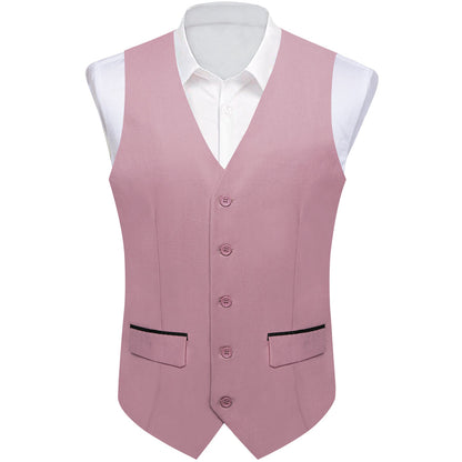 Deep Pink Solid Silk Vest Set vest set    - Sophisticated Gentlemen