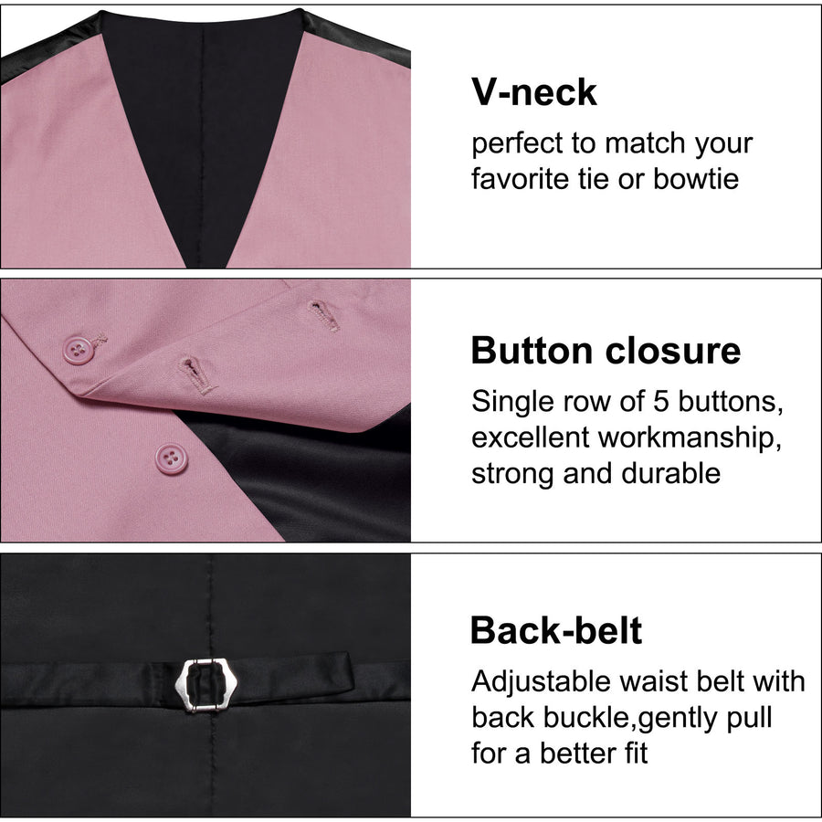 Deep Pink Solid Silk Vest Set vest set    - Sophisticated Gentlemen