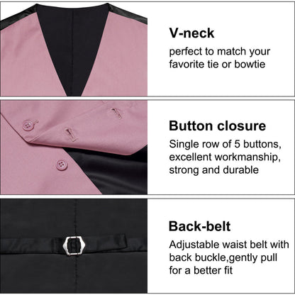 Deep Pink Solid Silk Vest Set vest set    - Sophisticated Gentlemen