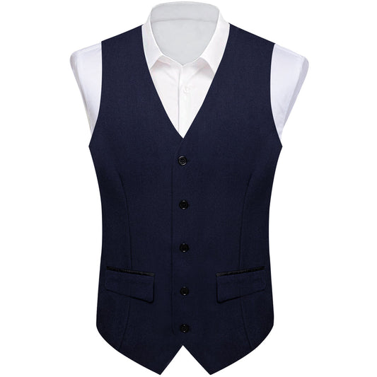 Navy Blue Solid Silk Men's Classic Vest Set vest set S (Chest 40")   - Sophisticated Gentlemen