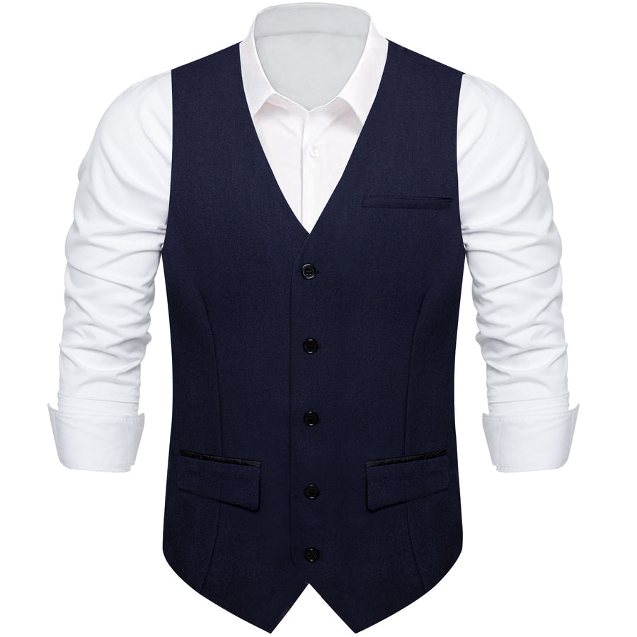 Navy Blue Solid Silk Men's Classic Vest Set vest set    - Sophisticated Gentlemen
