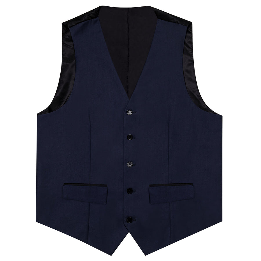 Navy Blue Solid Silk Men's Classic Vest Set vest set    - Sophisticated Gentlemen