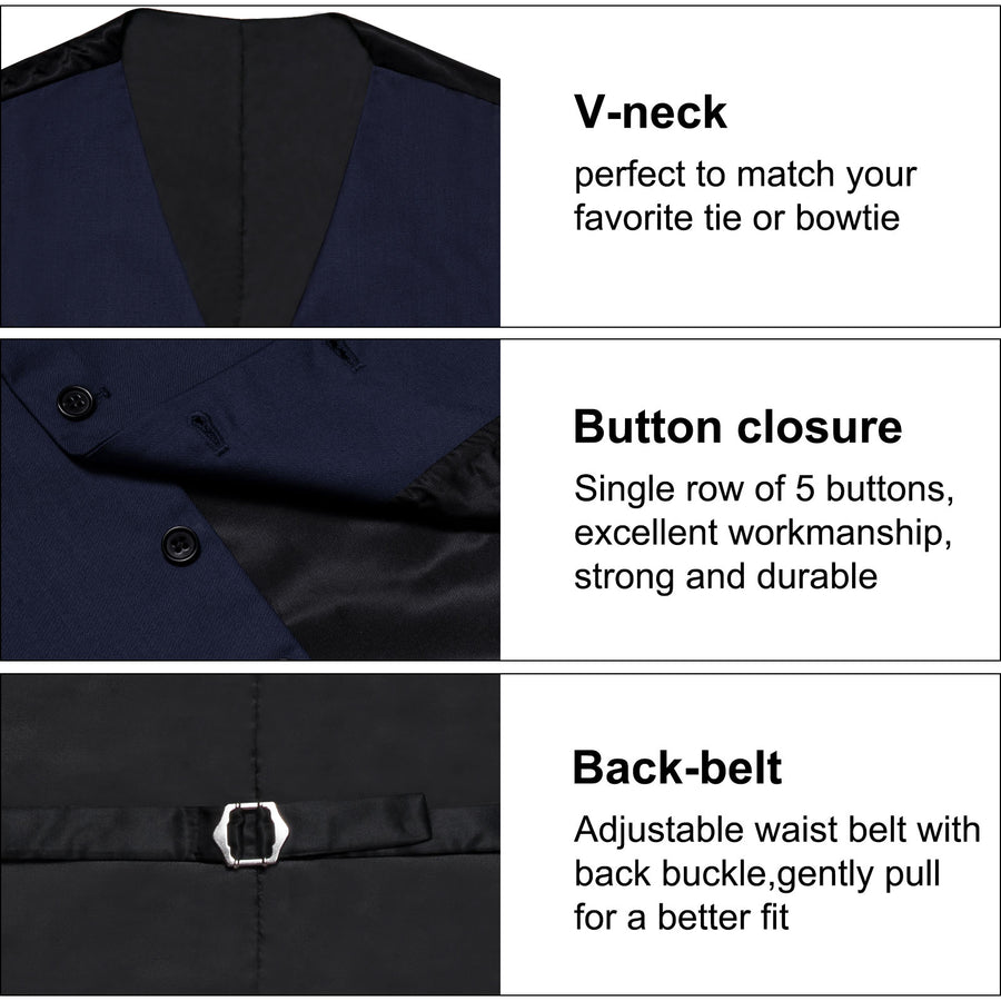 Navy Blue Solid Silk Men's Classic Vest Set vest set    - Sophisticated Gentlemen