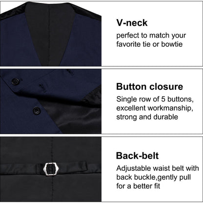 Navy Blue Solid Silk Men's Classic Vest Set vest set    - Sophisticated Gentlemen