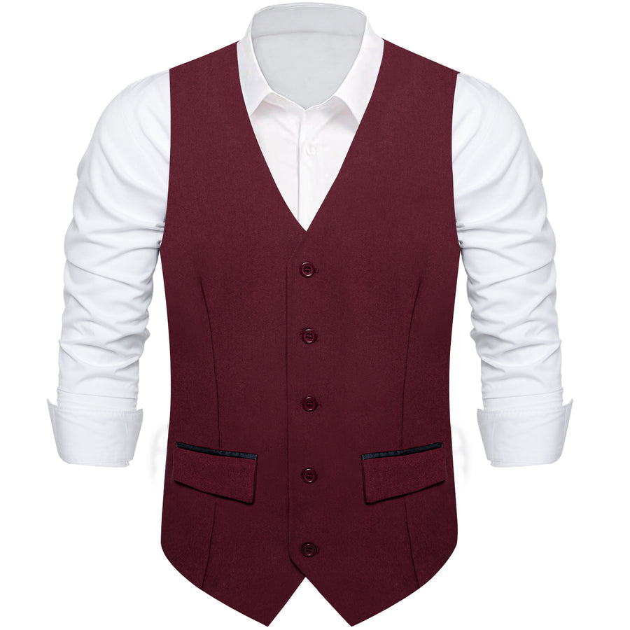 Burgundy Blue Solid Silk Men's Classic Vest Set vest set    - Sophisticated Gentlemen