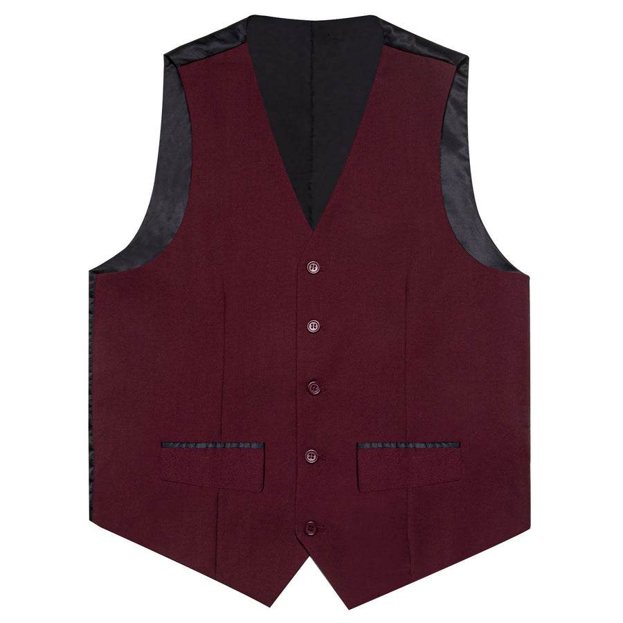 Burgundy Blue Solid Silk Men's Classic Vest Set vest set    - Sophisticated Gentlemen