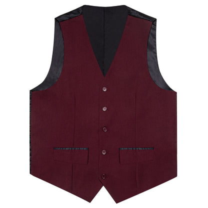 Burgundy Blue Solid Silk Men's Classic Vest Set vest set    - Sophisticated Gentlemen