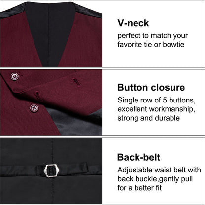 Burgundy Blue Solid Silk Men's Classic Vest Set vest set    - Sophisticated Gentlemen