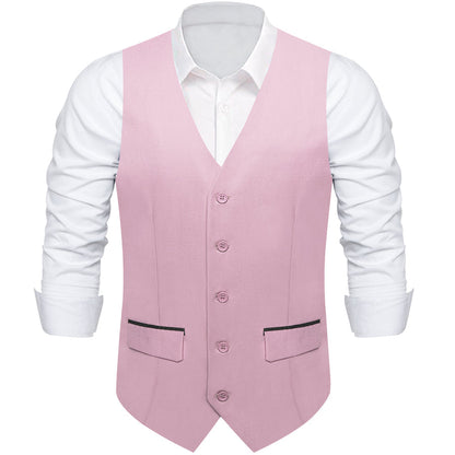 Light Pink Solid Silk Men's Classic Vest Set vest set    - Sophisticated Gentlemen