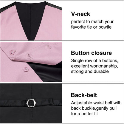 Light Pink Solid Silk Men's Classic Vest Set vest set    - Sophisticated Gentlemen