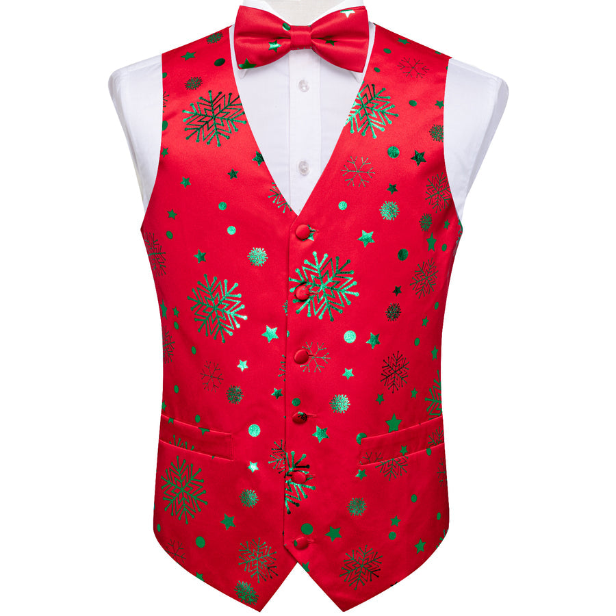 Christmas Red Green Pattern Novelty Jacquard Silk Men's Bowtie Vest Set vest set    - Sophisticated Gentlemen