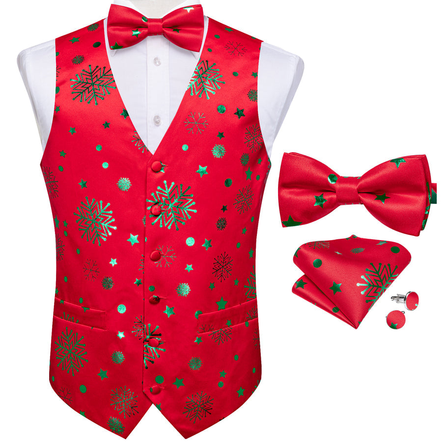 Christmas Red Green Pattern Novelty Jacquard Silk Men's Bowtie Vest Set vest set    - Sophisticated Gentlemen