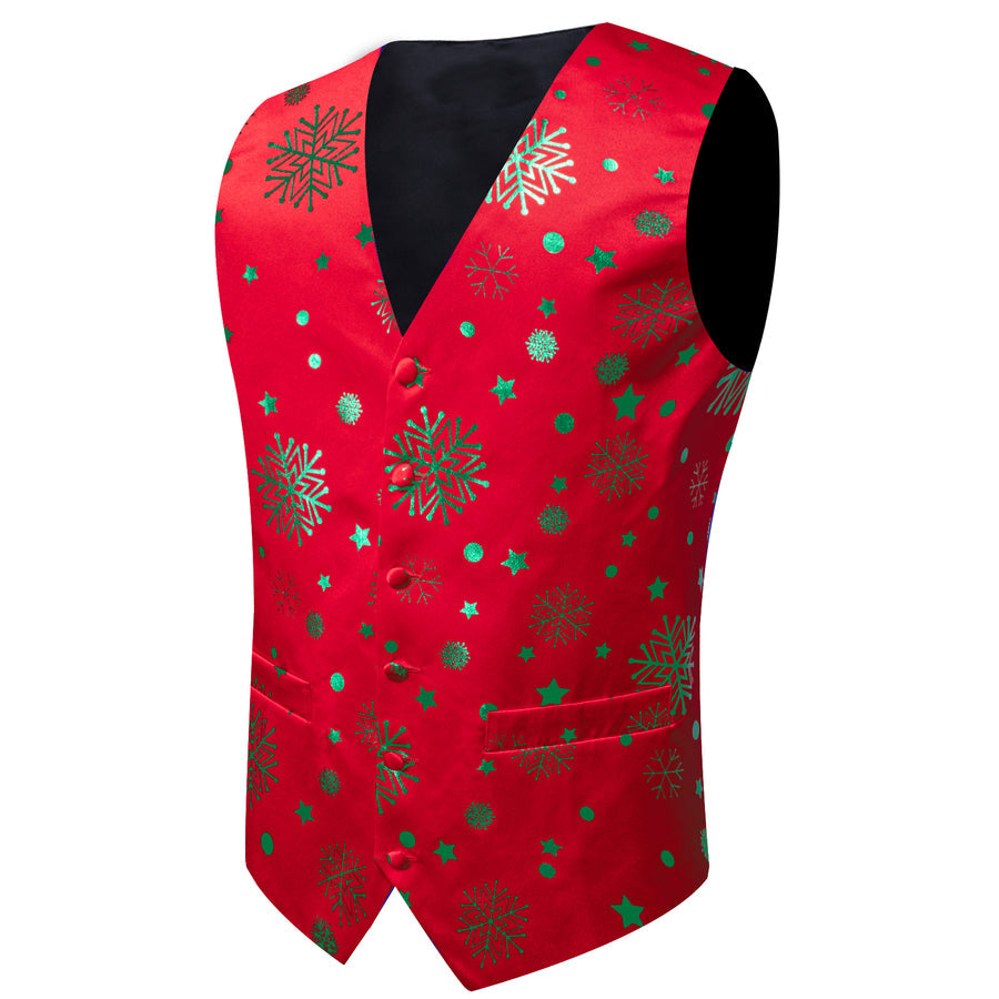 Christmas Red Green Pattern Novelty Jacquard Silk Men's Bowtie Vest Set vest set    - Sophisticated Gentlemen