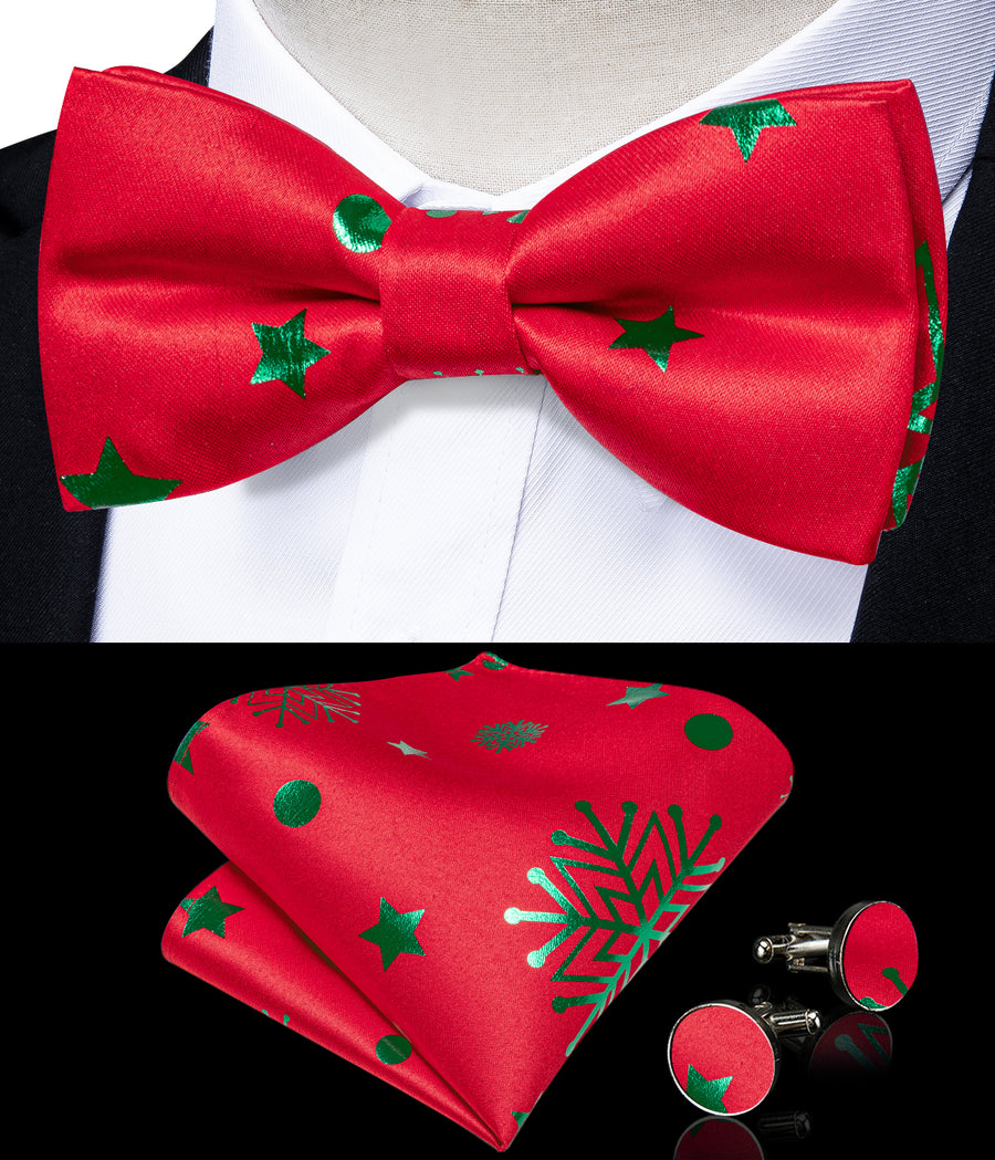 Christmas Red Green Pattern Novelty Jacquard Silk Men's Bowtie Vest Set vest set    - Sophisticated Gentlemen