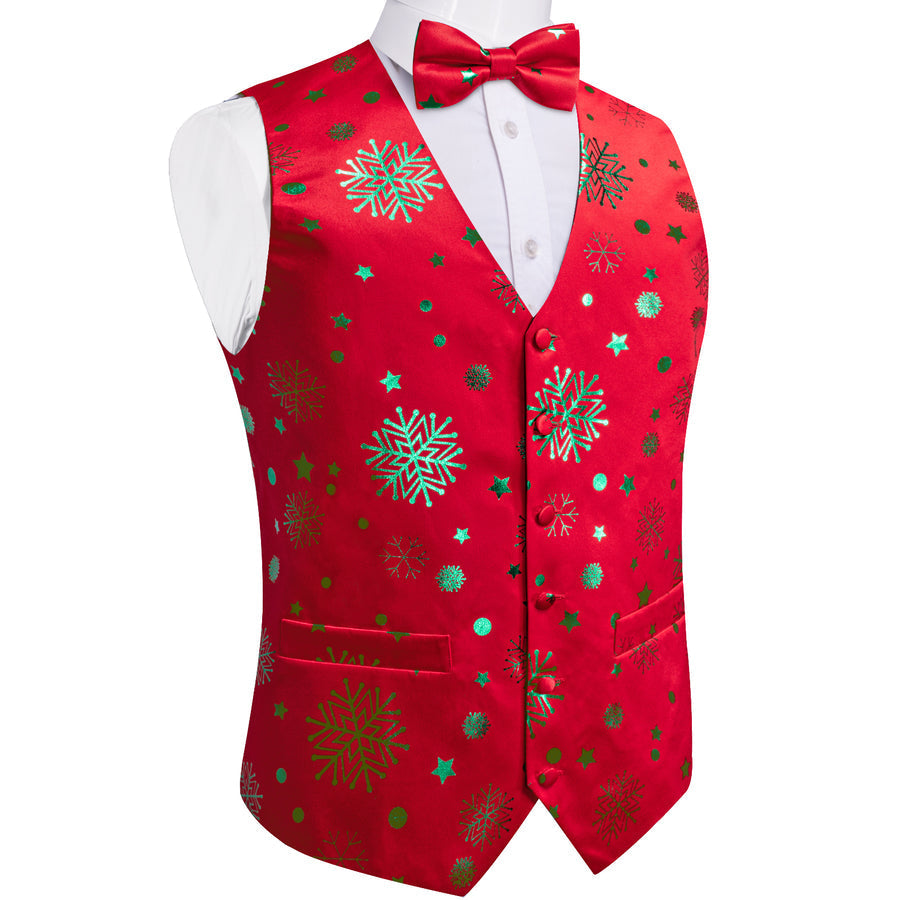 Christmas Red Green Pattern Novelty Jacquard Silk Men's Bowtie Vest Set vest set    - Sophisticated Gentlemen