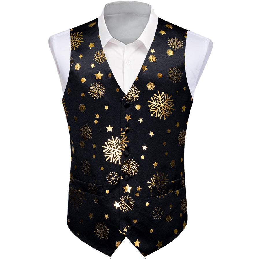 Christmas Black Golden Snowflake Novelty Splicing Jacquard Men's Vest Set vest set    - Sophisticated Gentlemen