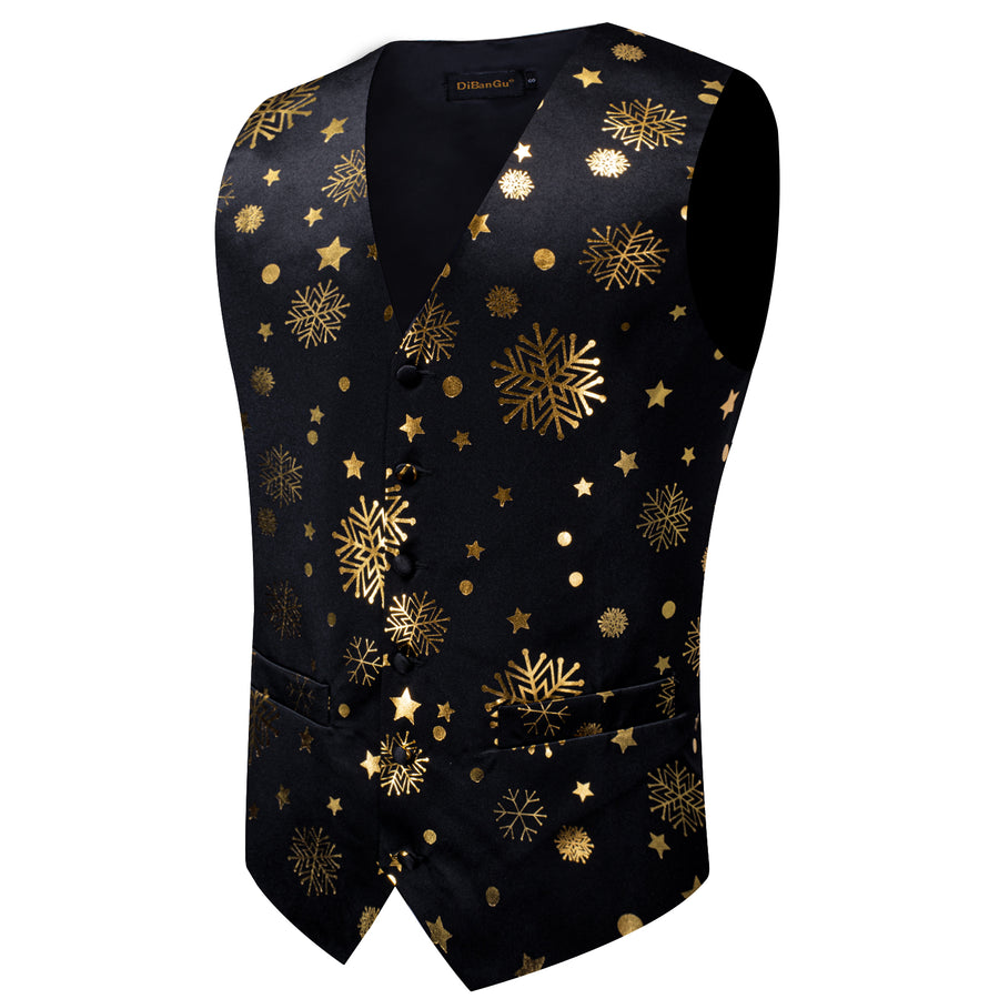 Christmas Black Golden Snowflake Novelty Splicing Jacquard Men's Vest Set vest set    - Sophisticated Gentlemen